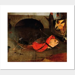 WEIRD FISH BOAT AND FISHERS IN THE DARK WATERS  from Triptych of the Temptation of St. Anthony by Hieronymus Bosch Posters and Art